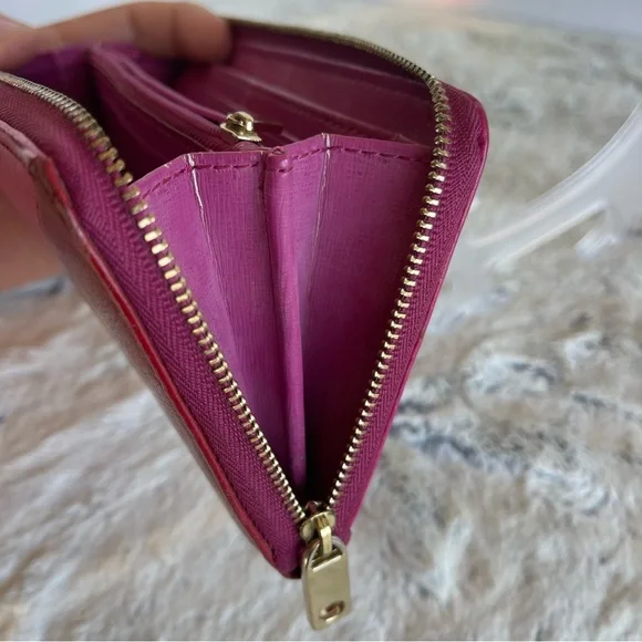 FOSSIL red maroon cream and hot pink zip around clutch wallet - Picture 9 of 10
